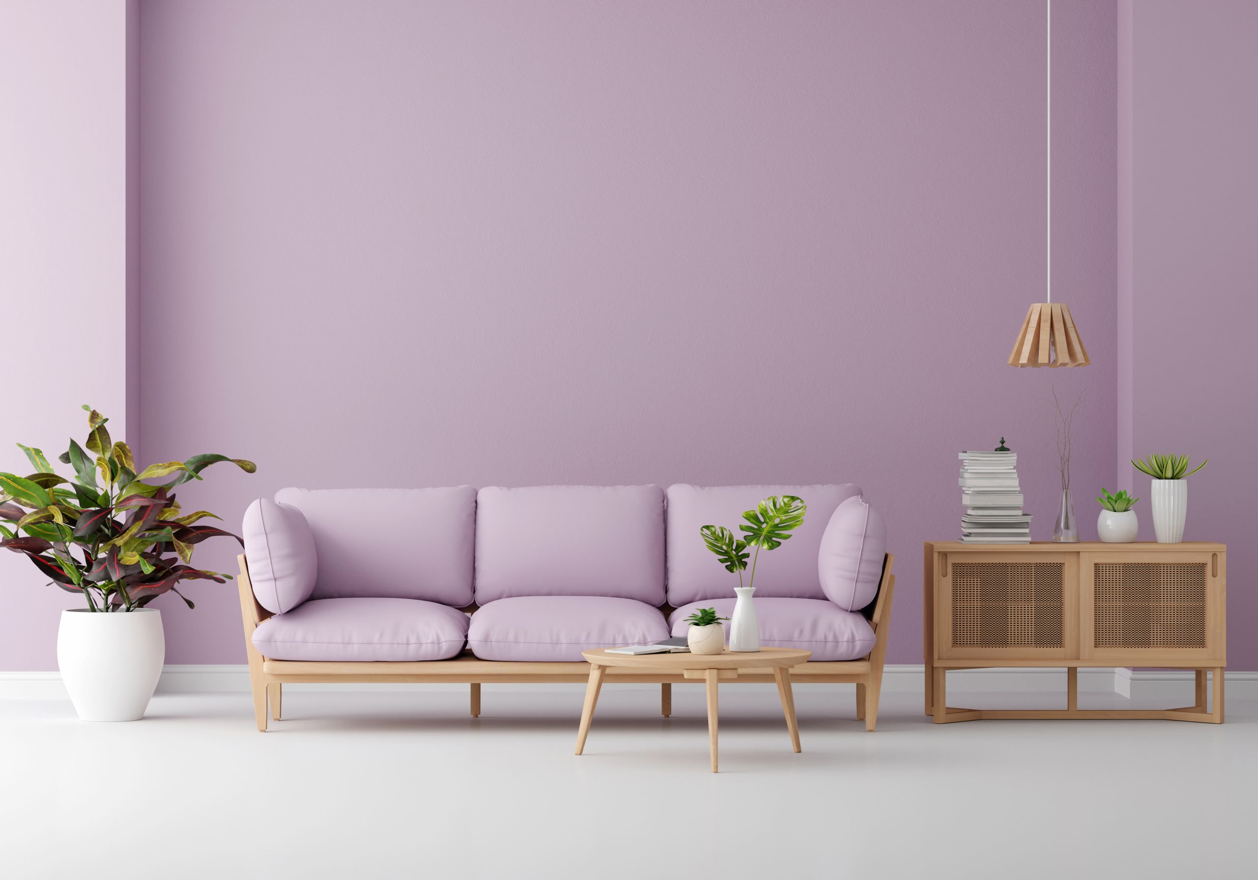 Sofa in purple living room with copy space for mock up, D rende